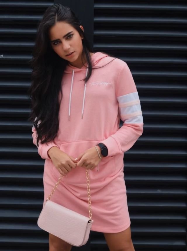 Hoodie vestido Tommy Hilfiger rosado